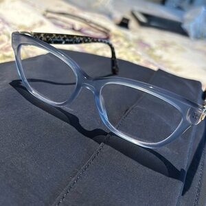 Coach Light Blue Crystal Cat-Eye Glasses with Tortoiseshell Temples